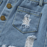 Kid Baby Girls Irregular Torn Denim 2 Pcs Set
