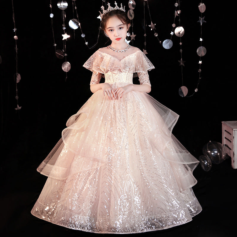 Kid Girl Princess Fluffy Yarn Formal Dresses