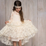 Kid Girl Long Lace Rose Embroidered Flower Mesh Yarn Dresses