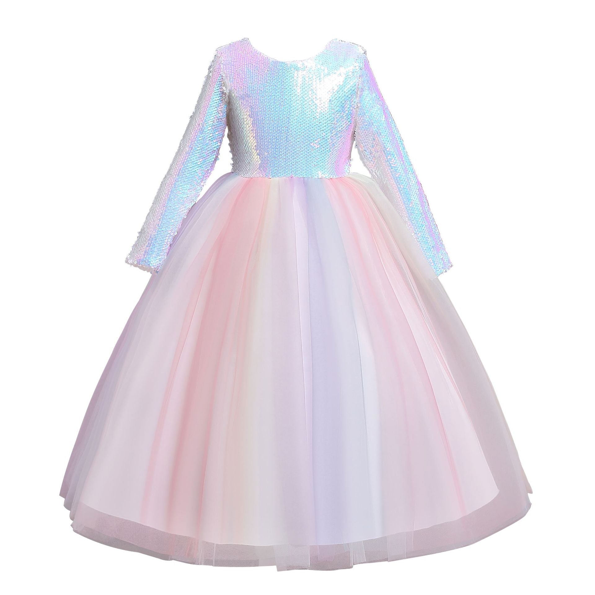 Kid Girl Sequins Puffy Long-sleeved Mesh Princess Dresses