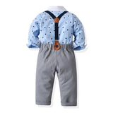 Baby Boy Suit Long Sleeve Halter Overalls 4 Pcs Sets