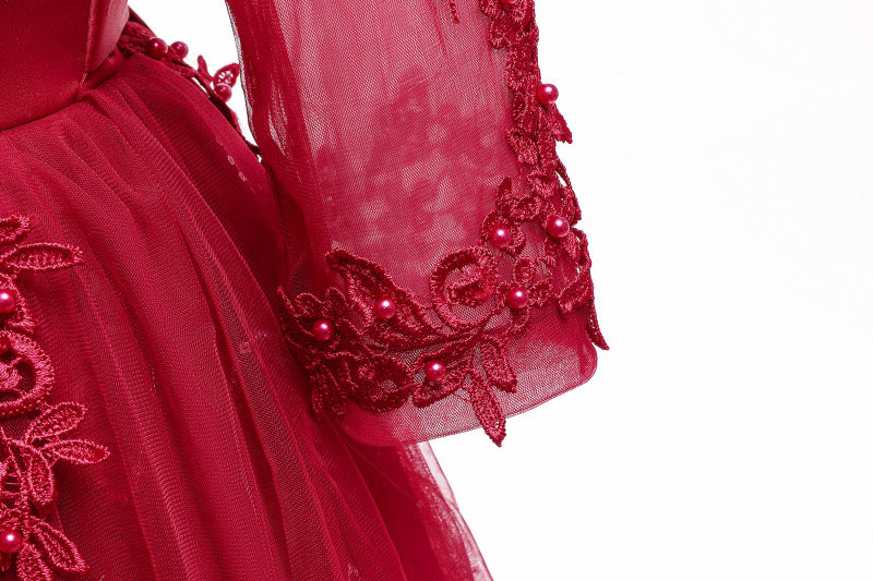 Kid Girl Wedding Pompous Gauze Princess Long Sleeve Sequin Mesh Dresses