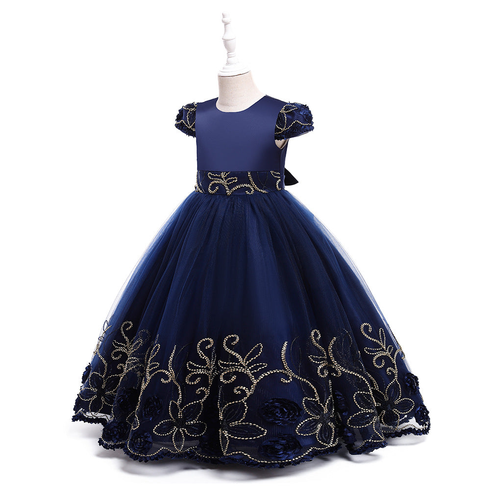Kid Girl Princess Sleeveless Long Evening Catwalk Piano Performance Dresses