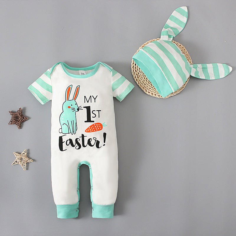 Summer Easter Boy Short Sleeve Rabbit Stripe Sets 2 Pcs