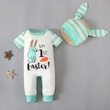 Summer Easter Boy Short Sleeve Rabbit Stripe Sets 2 Pcs