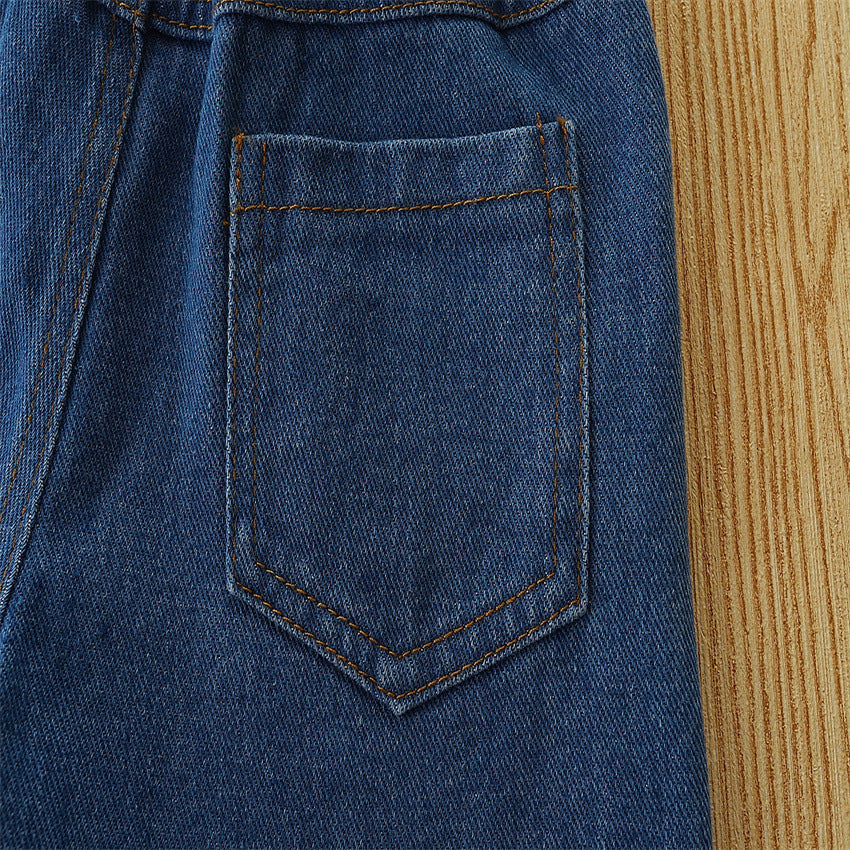 Kid Baby Girls Suit Summer Hole Stripe Bow Jeans 2 Pcs Sets