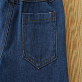 Kid Baby Girls Suit Summer Hole Stripe Bow Jeans 2 Pcs Sets