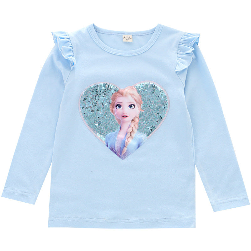 Kid Baby Girls Long-sleeved Autumn Westernized Round Neck Shirt