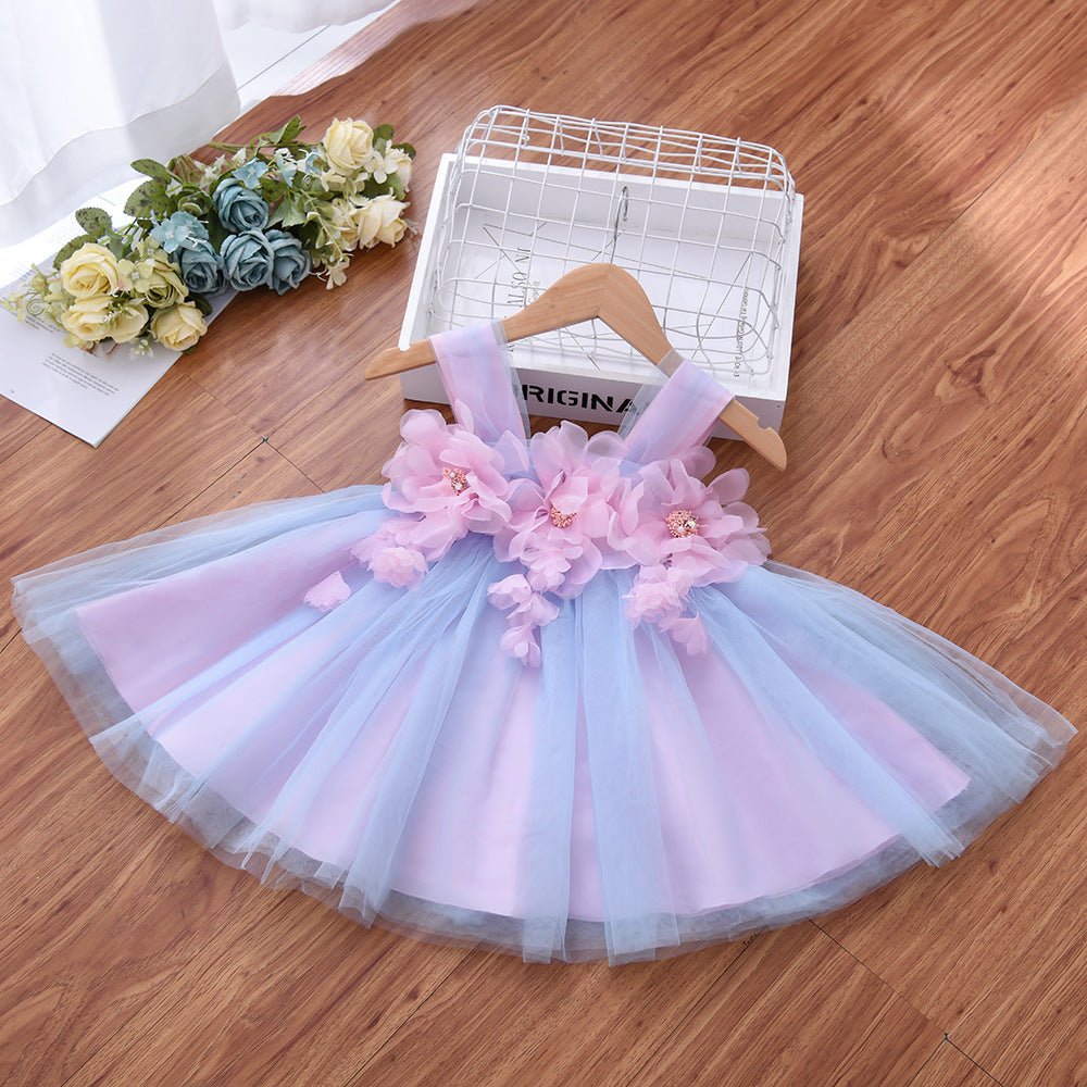Baby Girl Princess Summer Fluffy Vest Gauze Flower Dresses