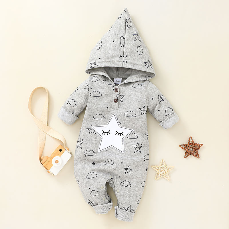Baby Girl Boy Moon Long-sleeved Onesie Autumn Hooded Climbing Rompers