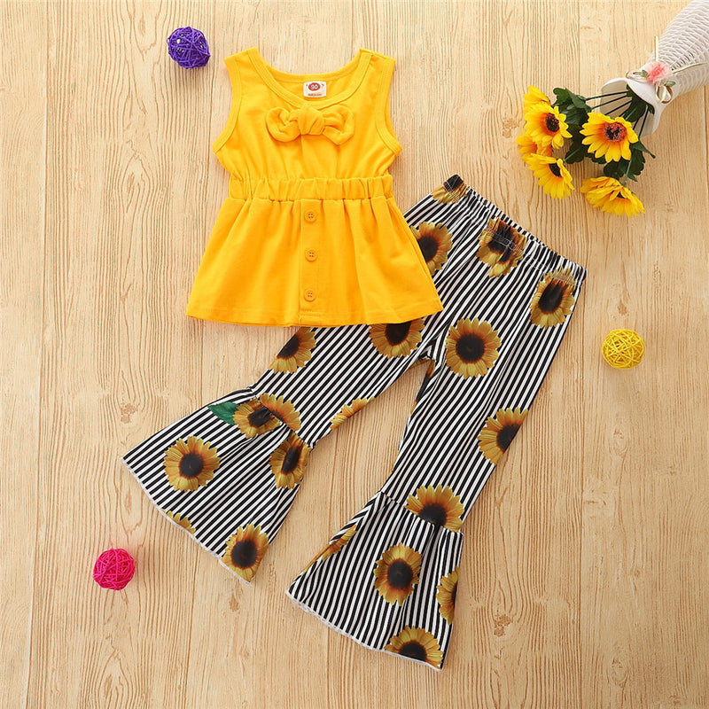 Kid Baby Girls Fashion Summer Sleeveless Sunflower 2 Pcs Sets