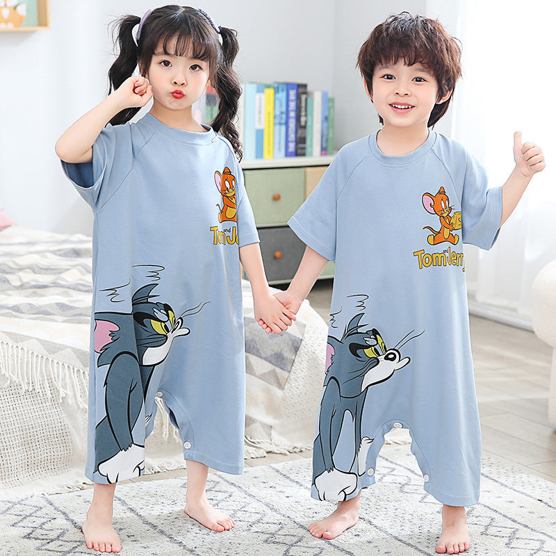 Kid Baby Girl Boy One-piece Short Sleeve Pure Cotton Ultraman Loose Pajamas