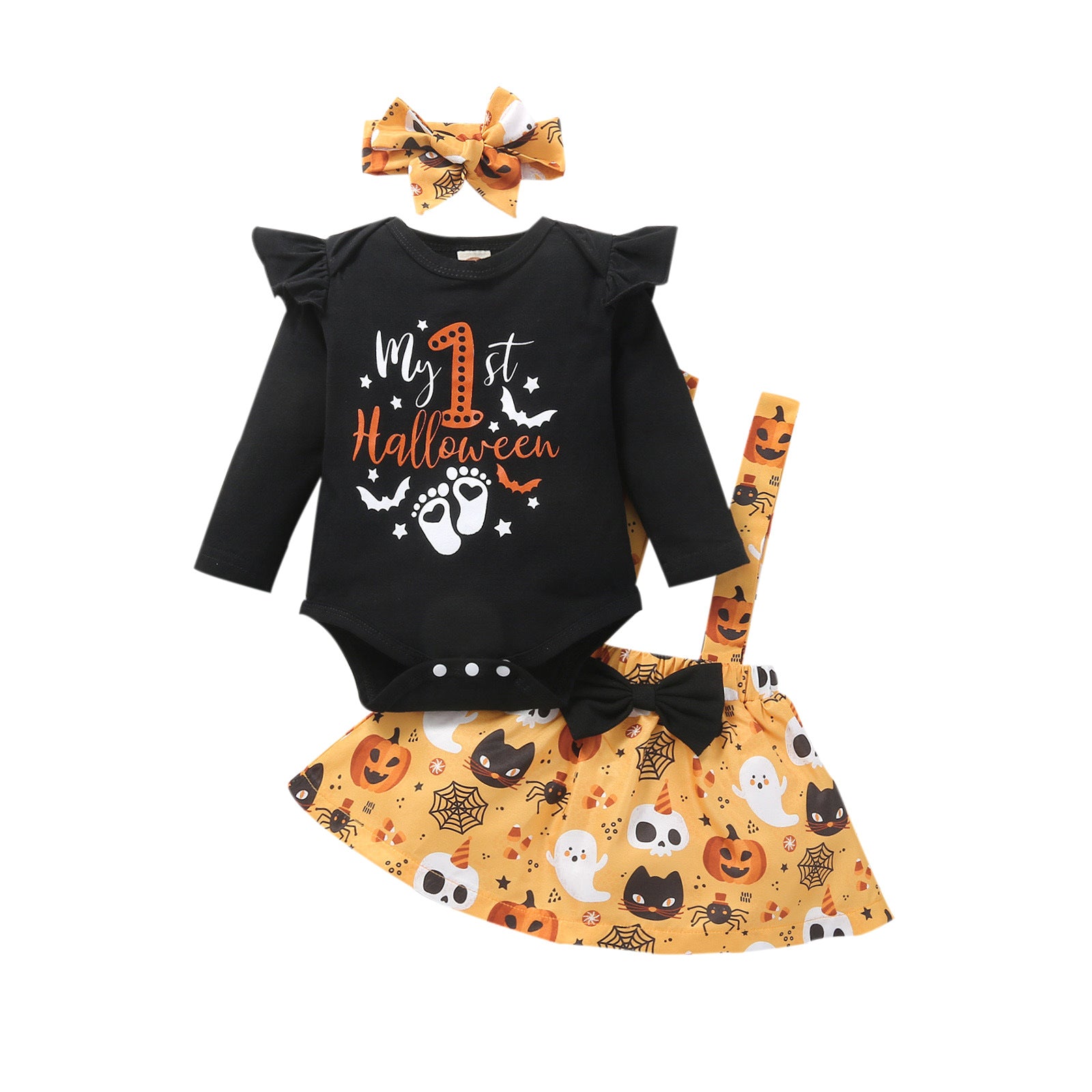 0-18M Baby Girl Halloween Long Sleeves Straps 2 Pcs Sets