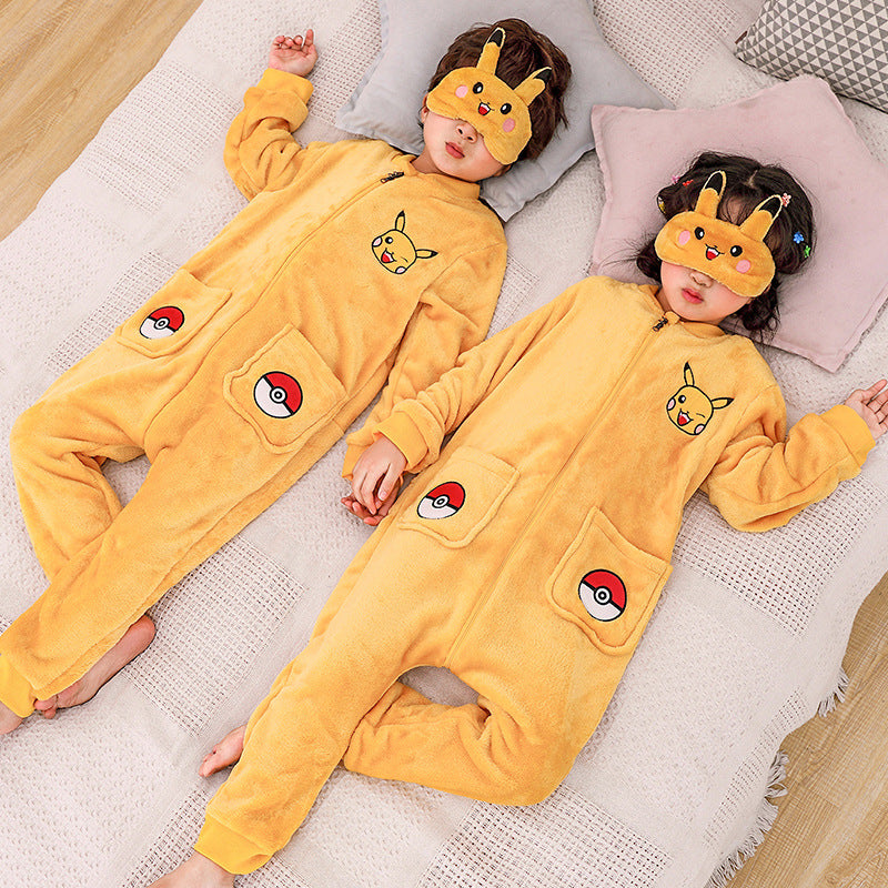 Kid Boy Girl Flannel One-piece Pajamas Warm Animal Winter Home Wear