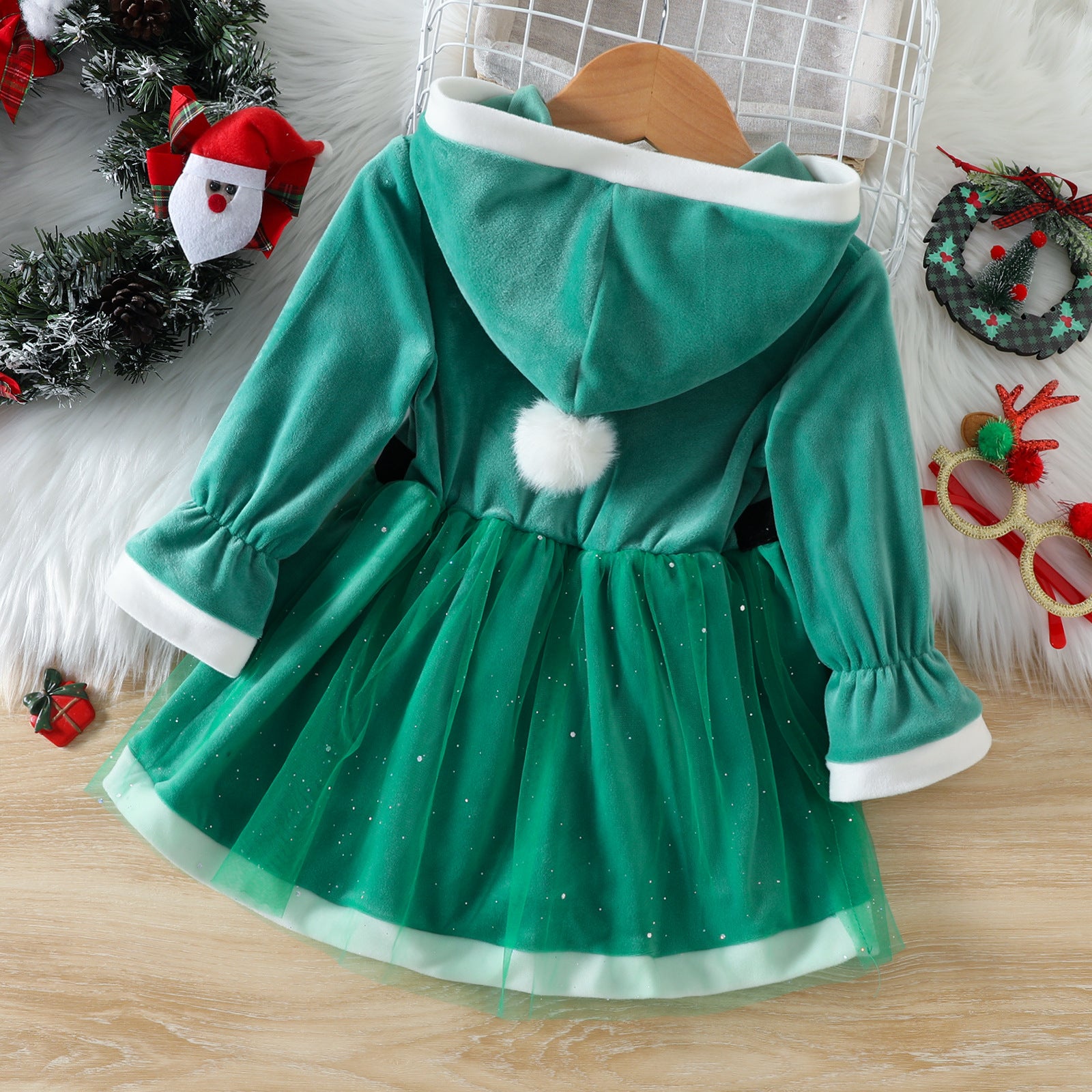 Kid Baby Girl Christmas Winter Silver Fox Velvet Dresses