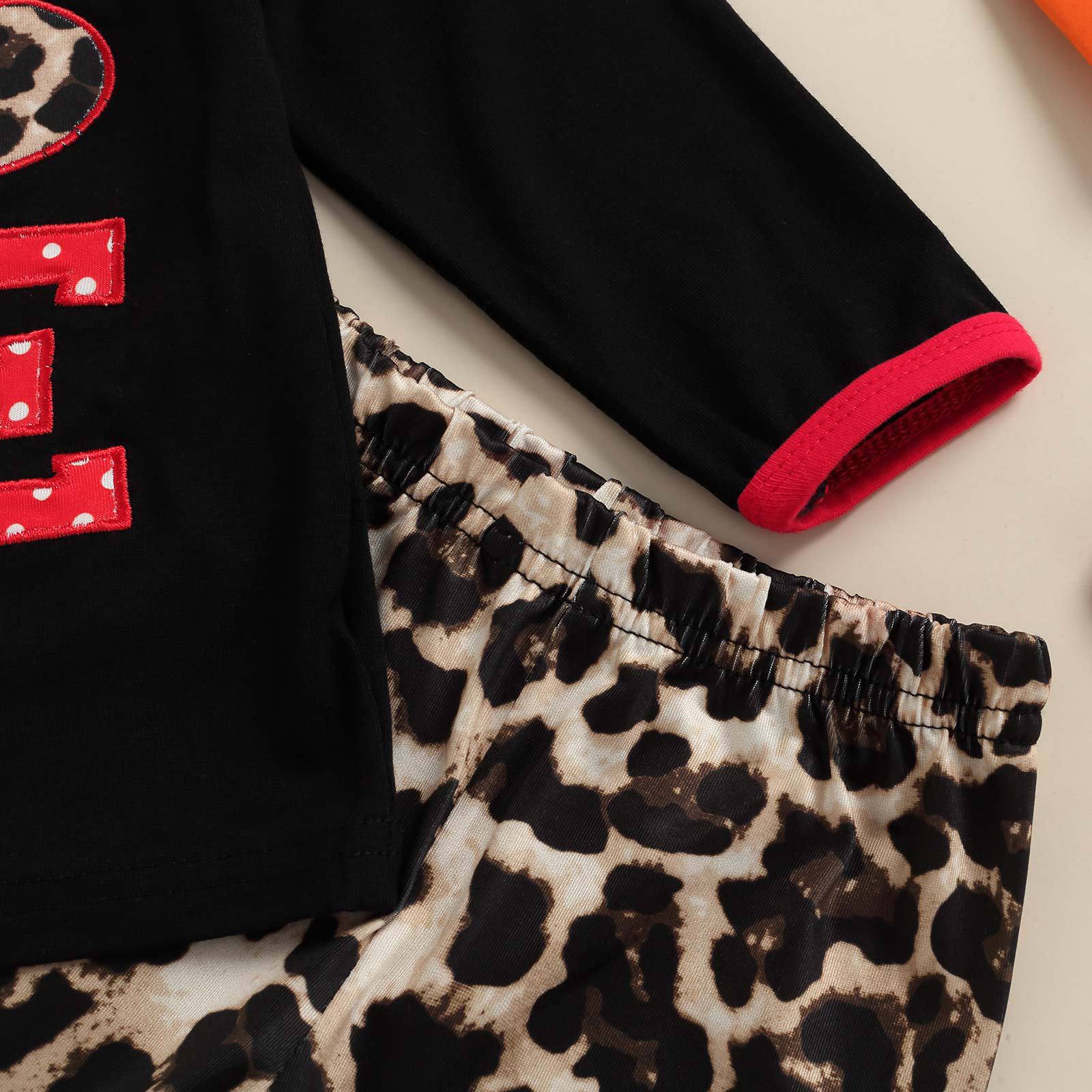 Kid Baby Girl Valentine's Day LOVE Leopard Print 2 Pcs Set
