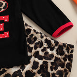 Kid Baby Girl Valentine's Day LOVE Leopard Print 2 Pcs Set