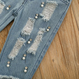 Kid Baby Girl Suit Summer Short Sleeve Lace Hollowed-out Jeans 2 Pcs Sets