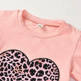 Girl Suit Love Valentine's Day Short Sleeve Leopard Print 2 Pcs Sets