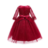 Kid Girl Wedding Pompous Gauze Princess Long Sleeve Sequin Mesh Dresses