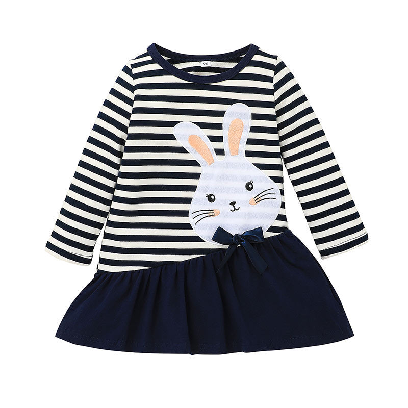 Kid Baby Girl Stripe Casual Rabbit Pattern A-line Dresses