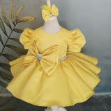 Kid Girl Princess Double Shoulder Bubble Sleeve Layer Bow Dresses