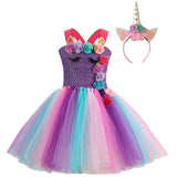 Mesh Kid Girl Flower Tutu Festival Unicorn Ballet Princess Tutu Dress