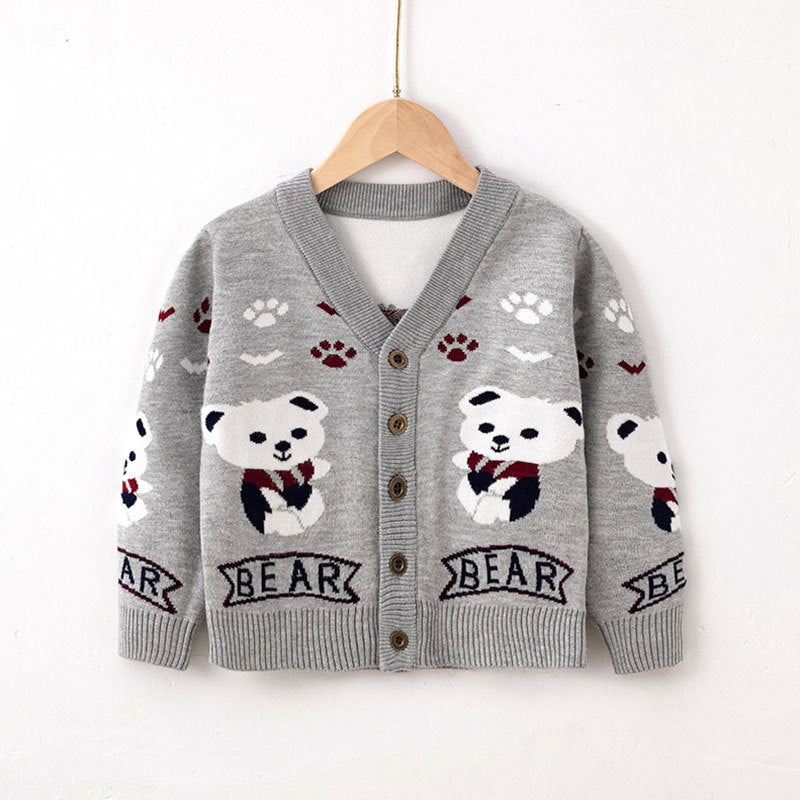 Kid Baby Boy Autumn Sweater Bear Knitting Cardigan