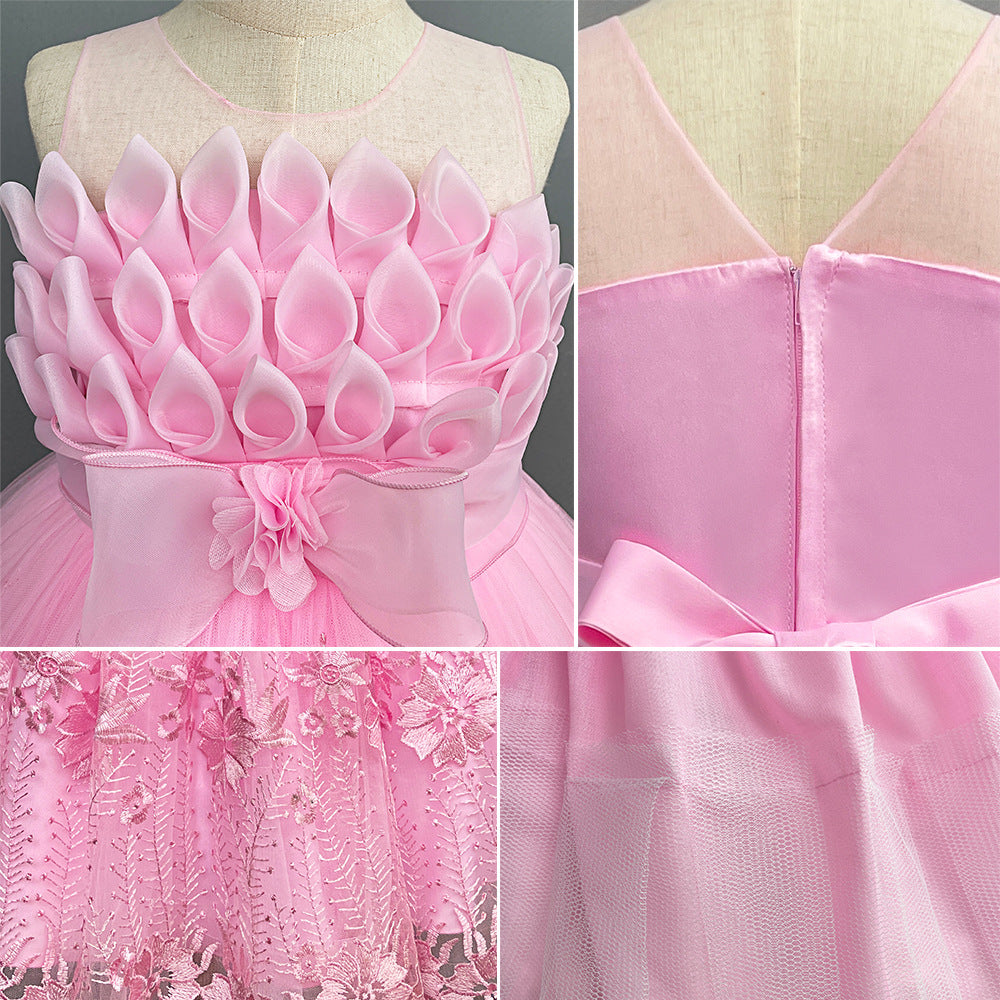 Kid Girl Princess Summer Flower Show Host Pompous Piano Performance Dresses