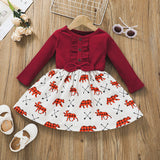 Kid Baby Girl Infant Long Sleeve Pit Splicing Spring Flower Dresses