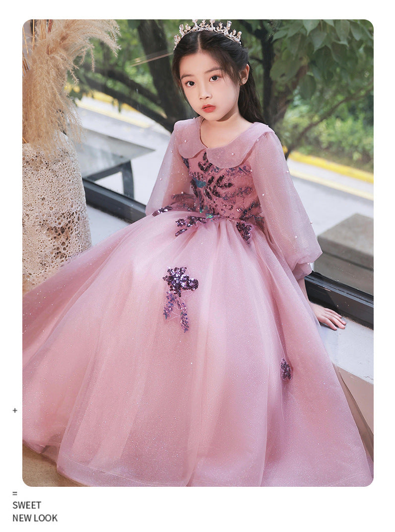 Kid Girl Long-sleeved Princess Flower Wedding Fairy Performance Dresses