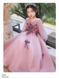 Kid Girl Long-sleeved Princess Flower Wedding Fairy Performance Dresses