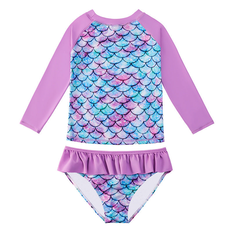 Kid Girls Separate Swimsuit Long-sleeved Bikini Mermaid Swimwear