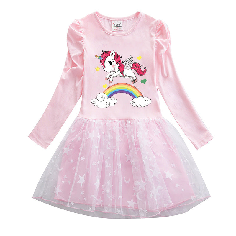 Kid Baby Girl Unicorn Star Cartoon Gauze Dresses