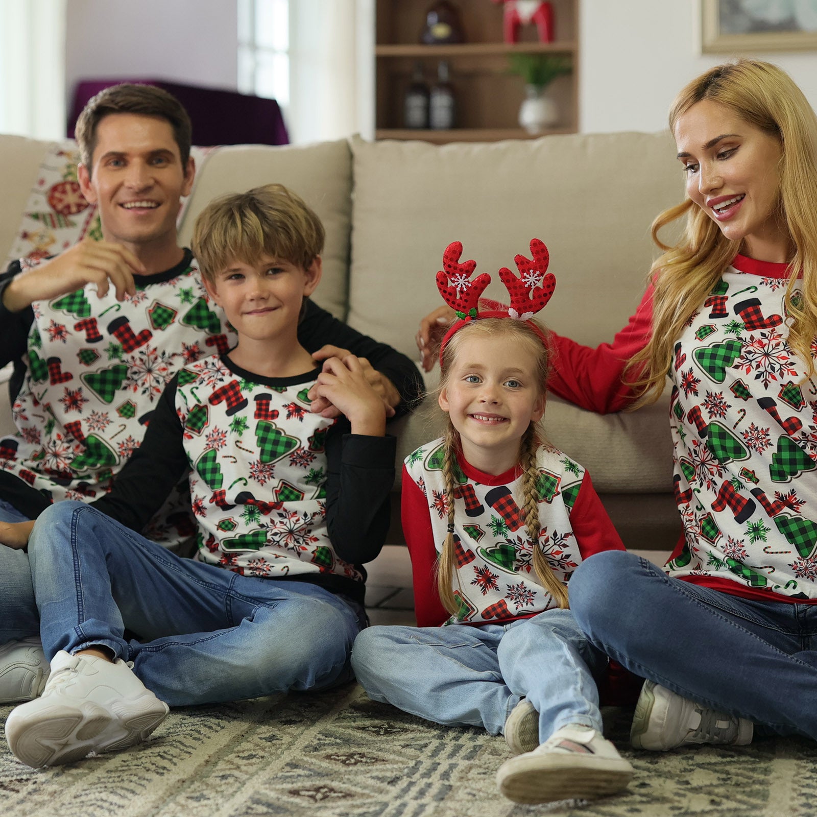 Family Matching Parent-child Hoodie Christmas Print Round Neck Shirts