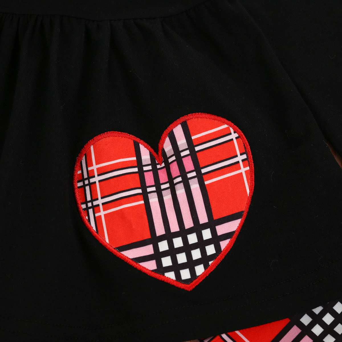Baby Toddler Girl Valentine Love Long-sleeve Plaid Suit 2 Pcs Sets
