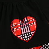 Baby Toddler Girl Valentine Love Long-sleeve Plaid Suit 2 Pcs Sets
