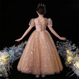 Kid Girls Princess Fashionable Puff Piano Performance Dress