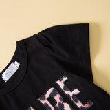 Summer Baby Girl Letter Print Short Sleeve Leopard Print 2 Pcs Sets