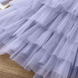 Kid Baby Girl Princess Knitted Cake Long Sleeve Mesh Puffy Dress