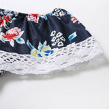 Family Matching Parent-child Flower Print Lace Stitching Dress