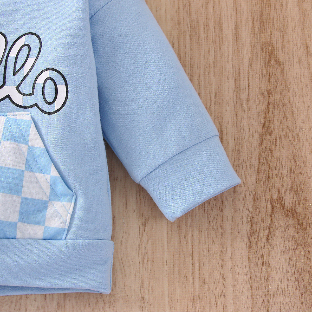 Baby Boy Girl Suit Plaid Hooded Solid Color 2 Pcs Sets