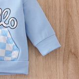 Baby Boy Girl Suit Plaid Hooded Solid Color 2 Pcs Sets