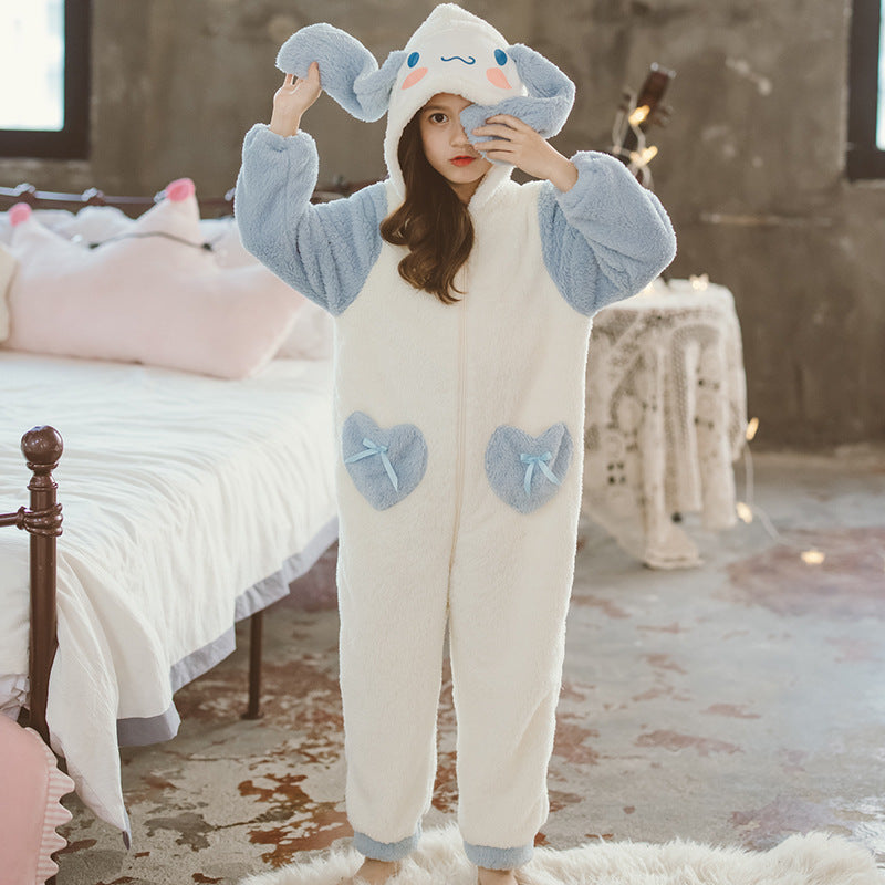 Kid Girls Autumn Winter One-piece Flannel Thickened Pajamas
