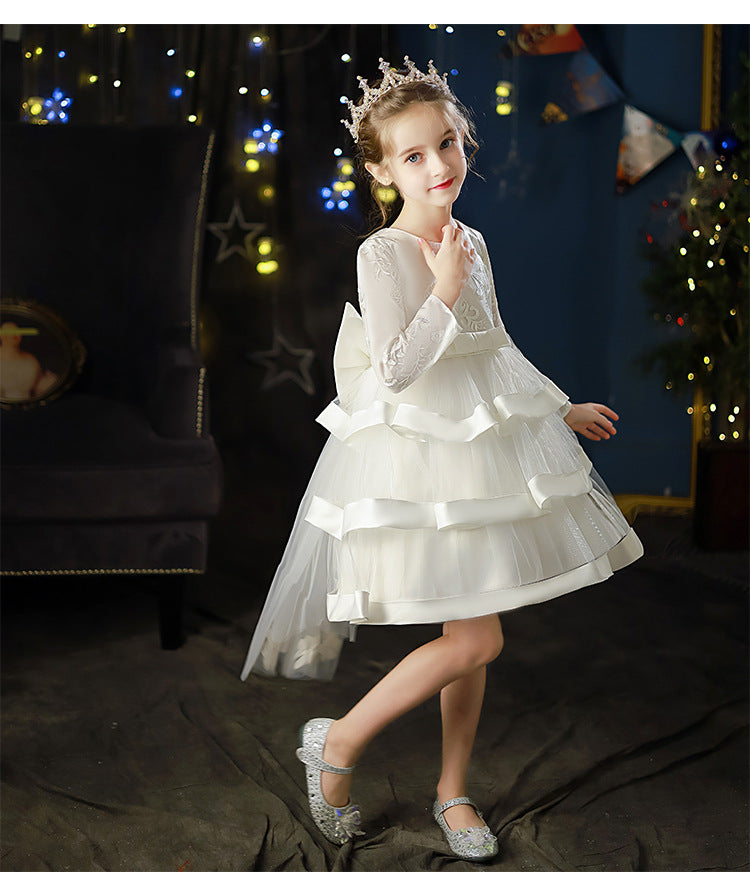 Kid Girl Flower Birthday Wedding Princess Long-sleeved Performance Dresses