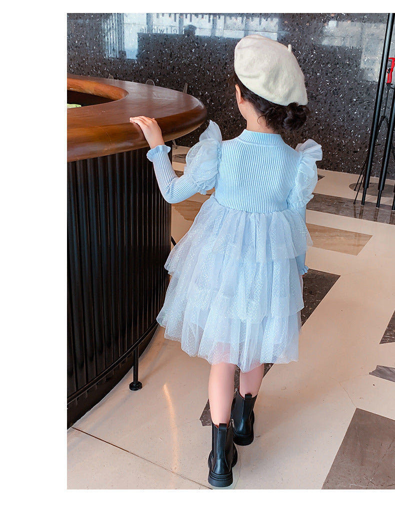 Kid Baby Girl Princess Autumn Knitted Sequins Cake Dress