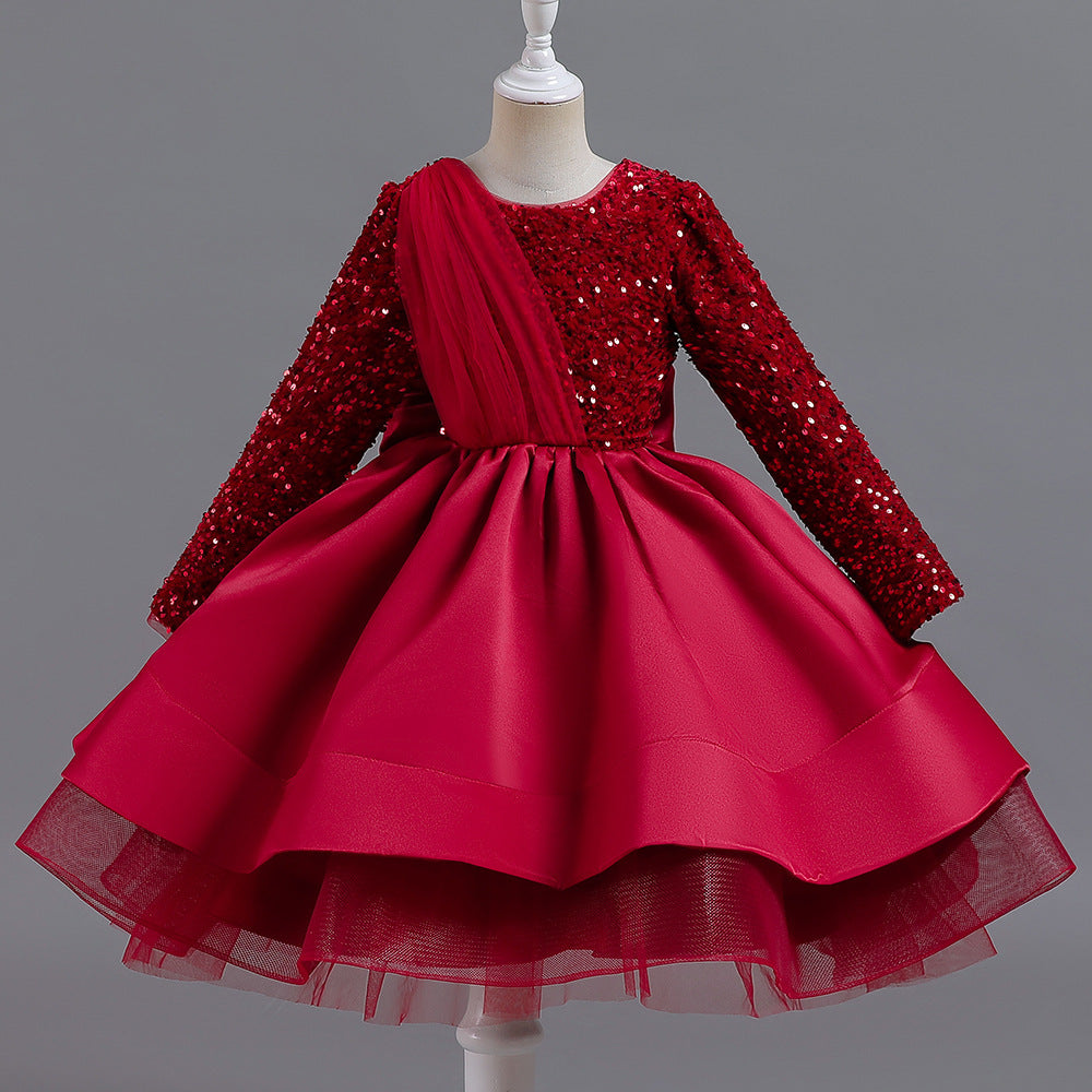 Kid Girl Net Yarn Bow Pommel Performance Princess Dresses