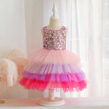Kid Baby Girl Puffy Princess Colorful Sequins Layer Color Dresses