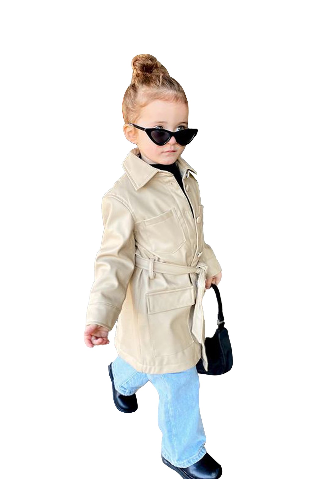Kid Baby Girl Long Sleeve  INS Windbreaker Wind Leather Coat
