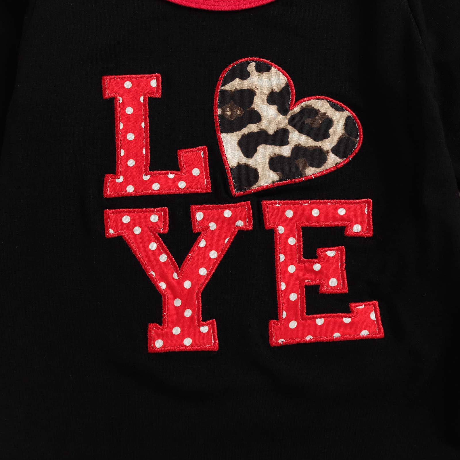 Kid Baby Girl Valentine's Day LOVE Leopard Print 2 Pcs Set